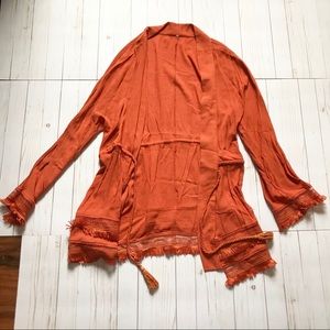 Long Boho Burnt Orange Kimono Fringe Detail